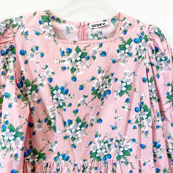 Batsheva Collarless Mini Prairie Dress Pink Lily 10 medium floral berries - Picture 2 of 14